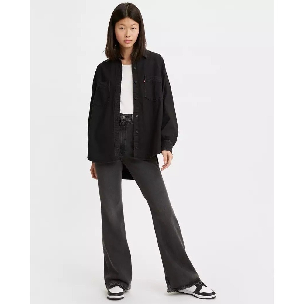 Levi's 70's High Flare‎ Jeans Womens 24 Faded Black Retro Denim Bell Bottoms